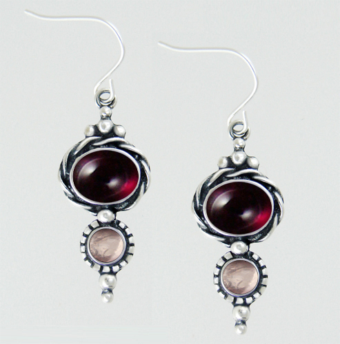 Sterling Silver Drop Dangle Earrings With Garnet And Rose Quartz